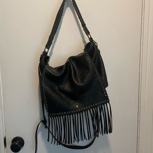Black leather fringe purse